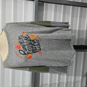 Relaxed Graphic Gray and Orange Long Sleeve Tee Kate Park‎ Size 2X